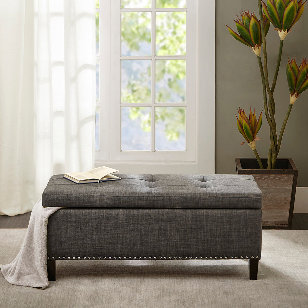 Tufted Top Soft Close Storage Bench Charcoal Polyester