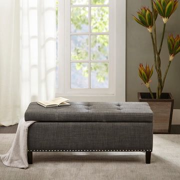 Tufted Top Soft Close Storage Bench Charcoal Polyester