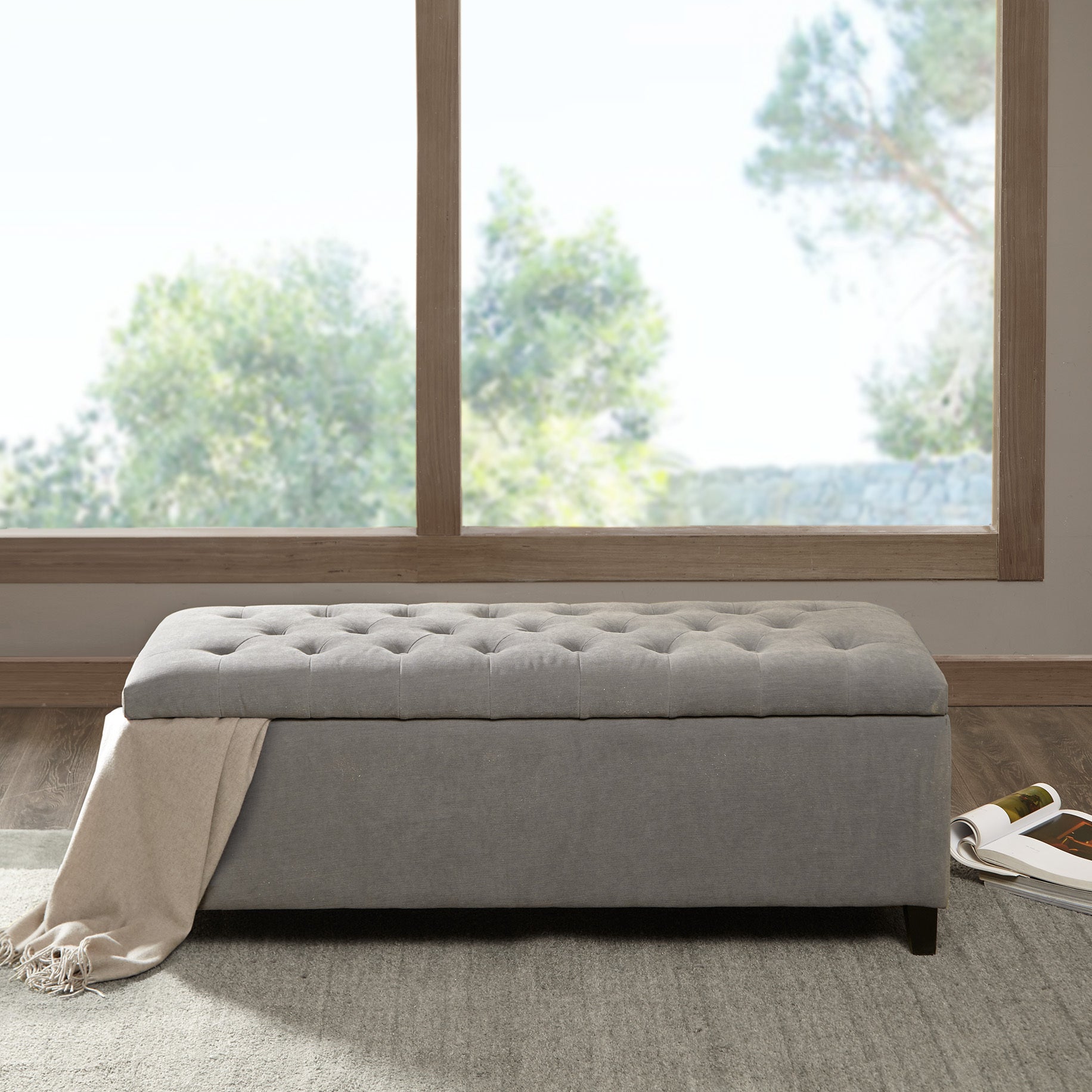 Tufted Top Soft Close Storage Bench Grey Polyester