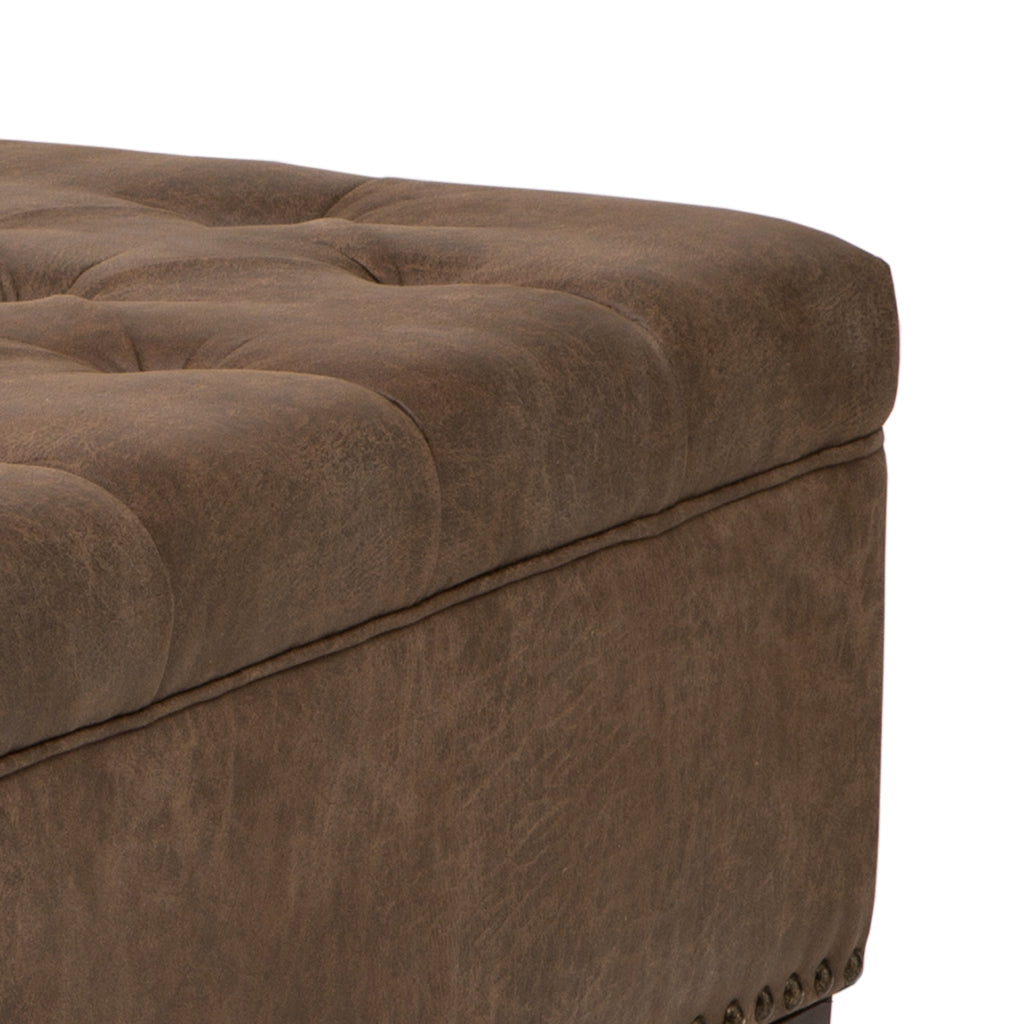 Tufted Square Cocktail Ottoman Brown Wood