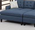 Reversible 3Pc Sectional Sofa Set Navy Tufted Polyfiber Wood Legs Chaise Sofa Ottoman Pillows Cushion Couch Navy Wood Primary Living Space Cushion Back Contemporary,Modern L Shaped Pine Square Arms Fabric 4 Seat