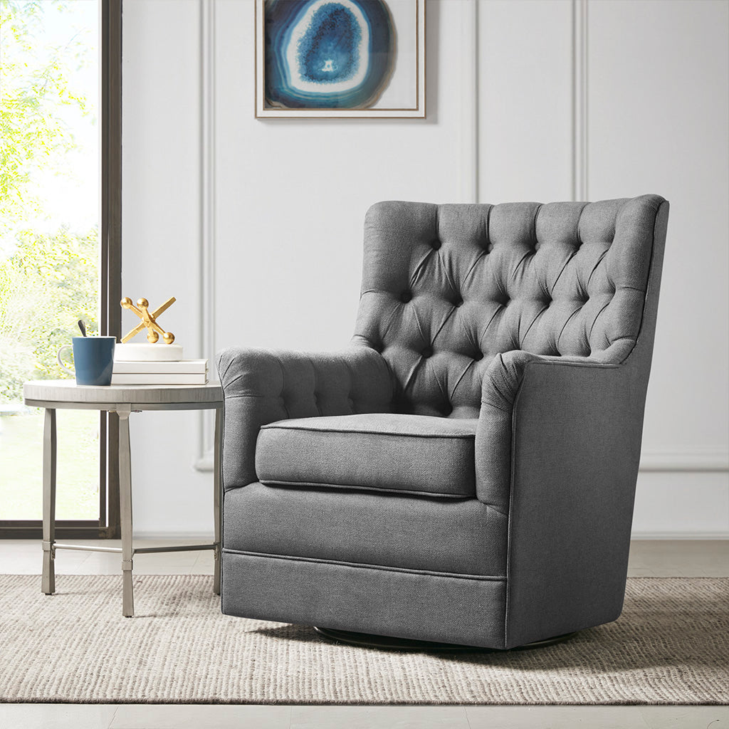 Mathis Swivel Glider Chair Gray Solid Wood