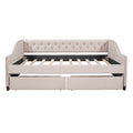 Upholstered Daybed With Two Drawers, Wood Slat Support, Beige, Full Size Old Sku :Lp001111Aaa Beige Solid Wood