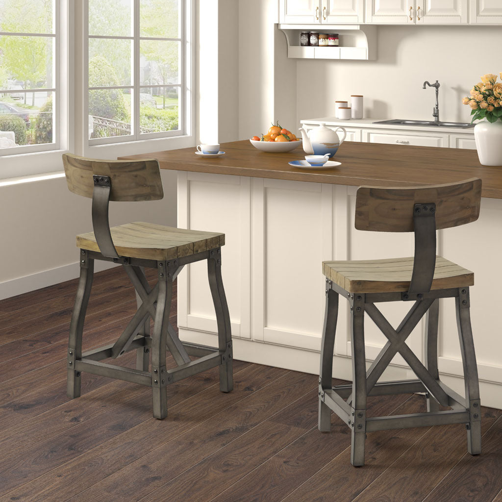 Counter Stool With Back Oak Silver Wood