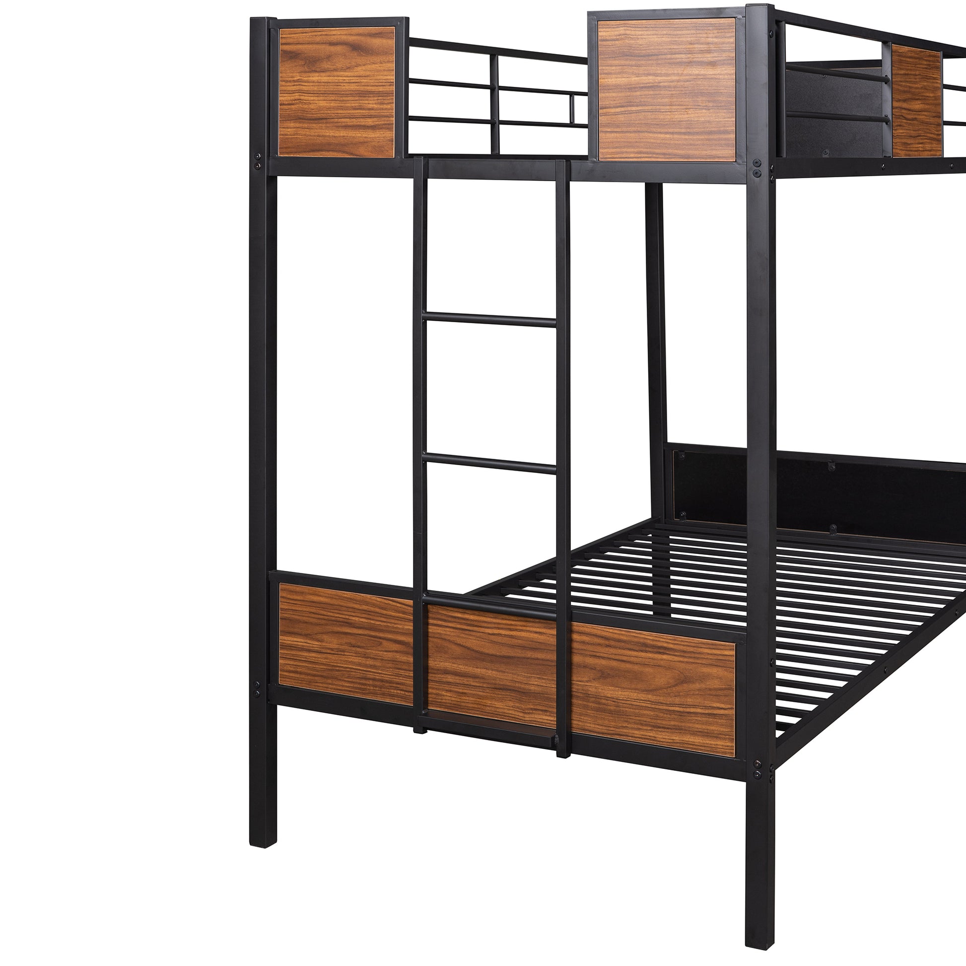 Twin Over Twin Bunk Bed Modern Style Steel Frame Bunk Bed With Safety Rail, Built In Ladder For Bedroom, Dorm, Boys, Girls, Adults Old Sku:Mf190839Aad Twin Brown Metal