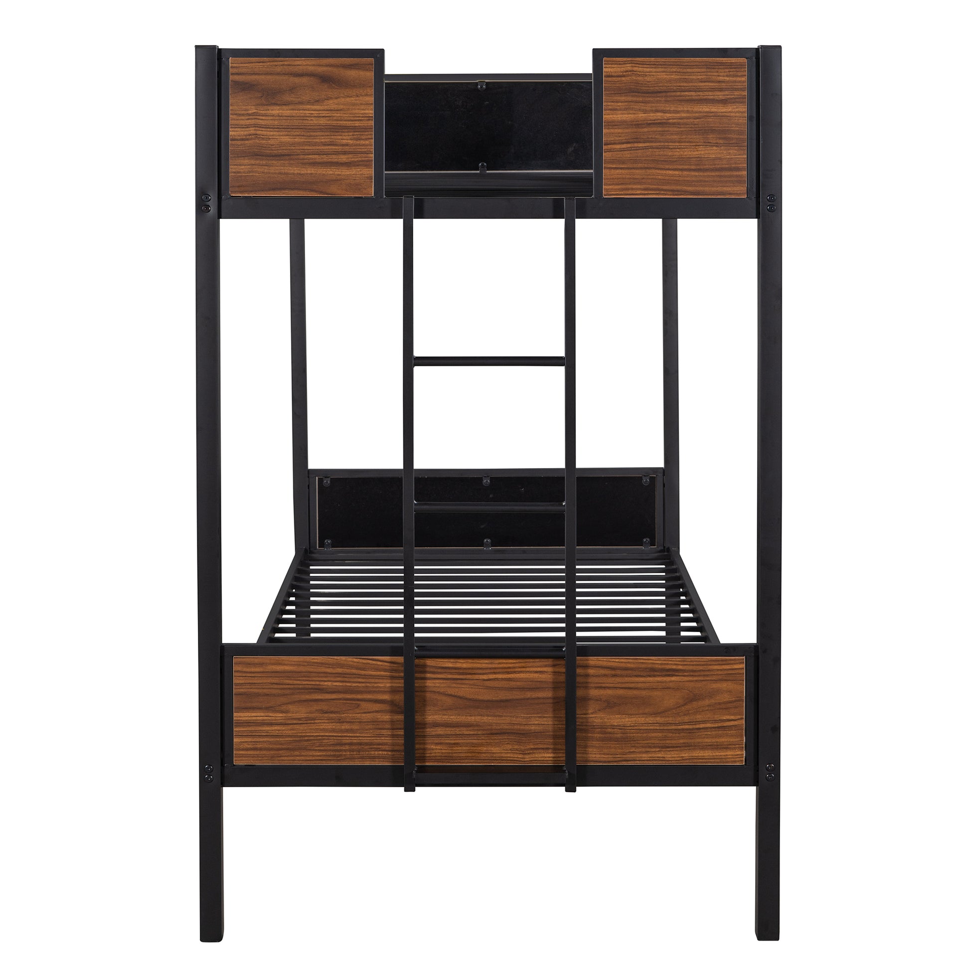 Twin Over Twin Bunk Bed Modern Style Steel Frame Bunk Bed With Safety Rail, Built In Ladder For Bedroom, Dorm, Boys, Girls, Adults Old Sku:Mf190839Aad Twin Brown Metal
