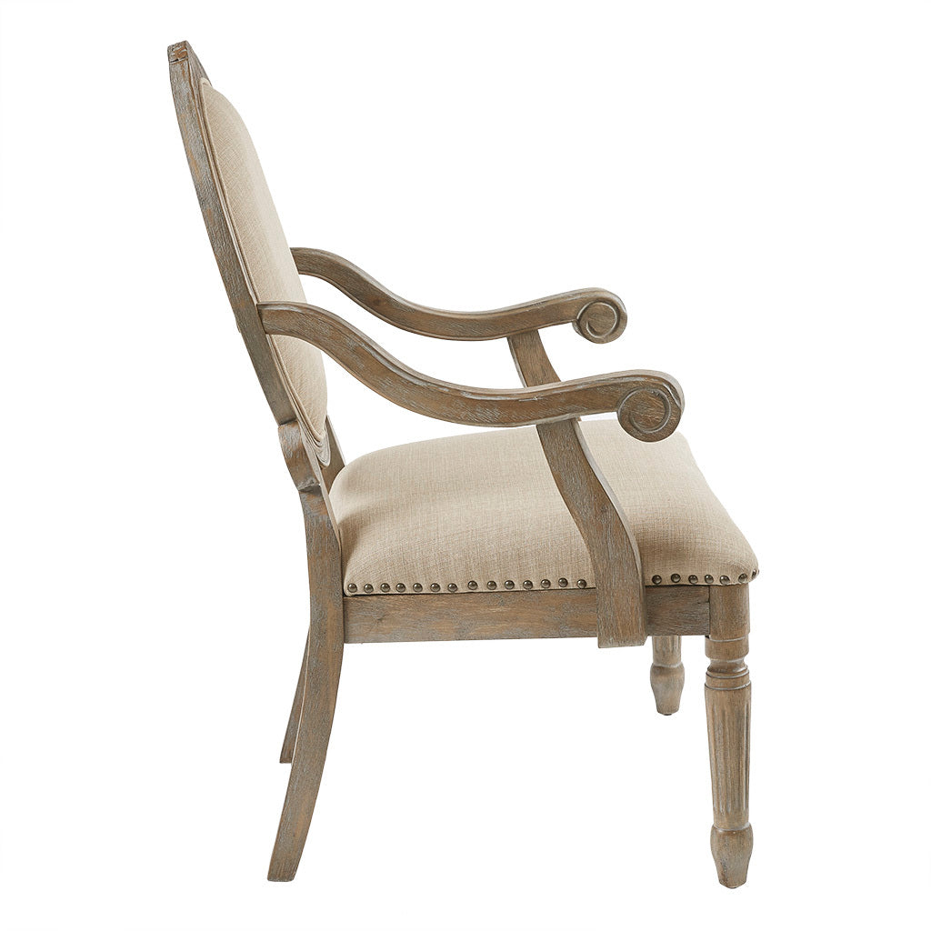 Exposed Wood Arm Chair Beige Polyester