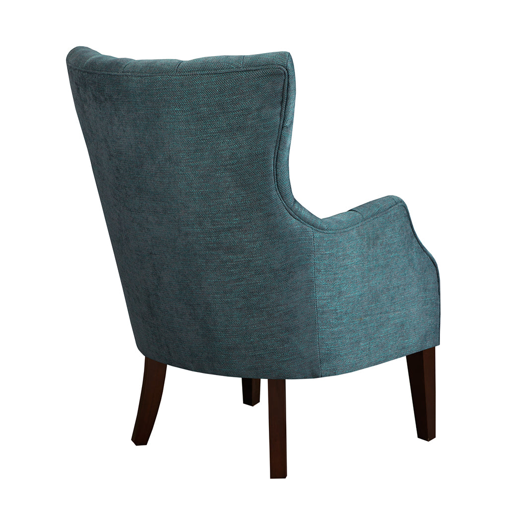 Hannah Button Tufted Wing Chair Dark Green Solid Wood