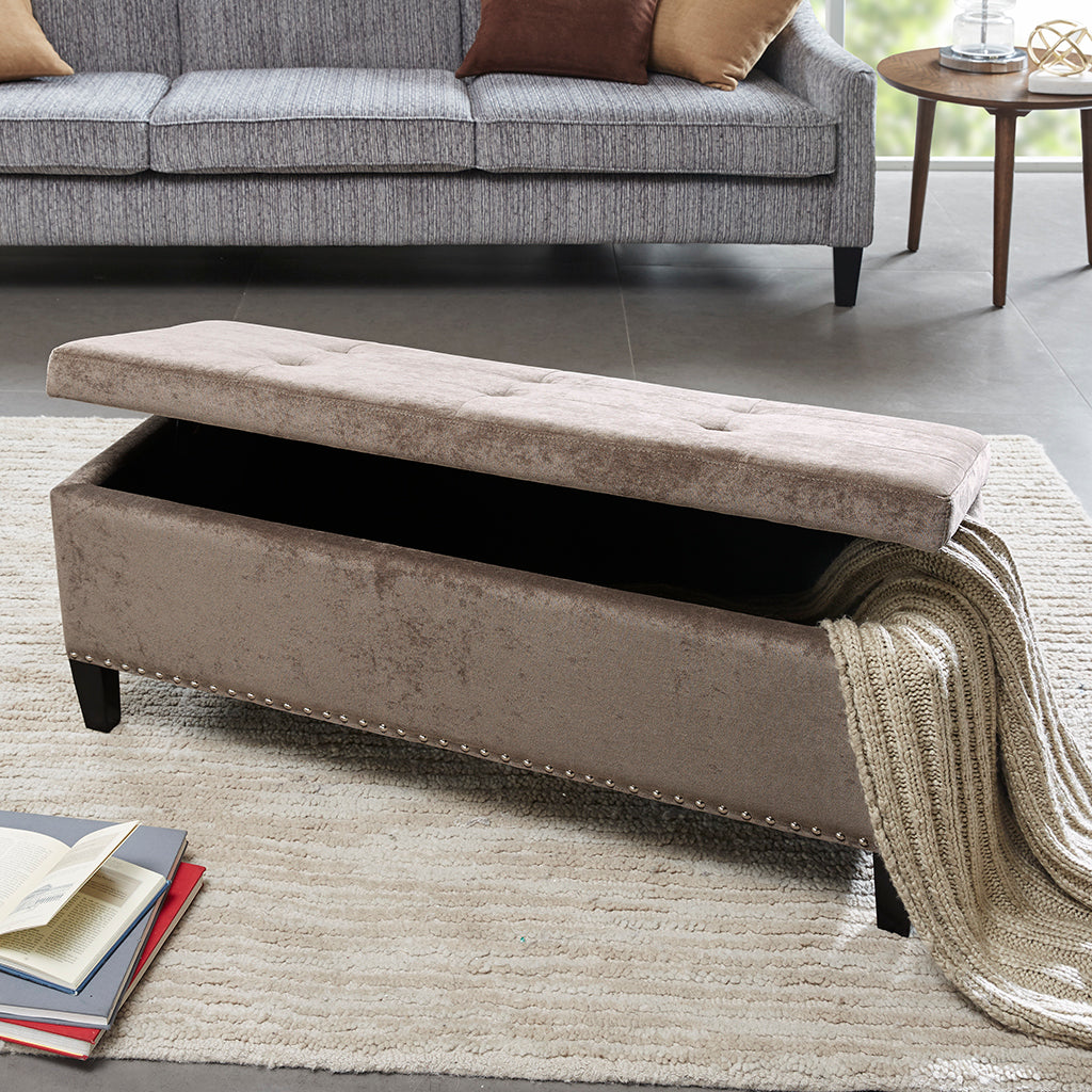 Tufted Top Soft Close Storage Bench Taupe Polyester