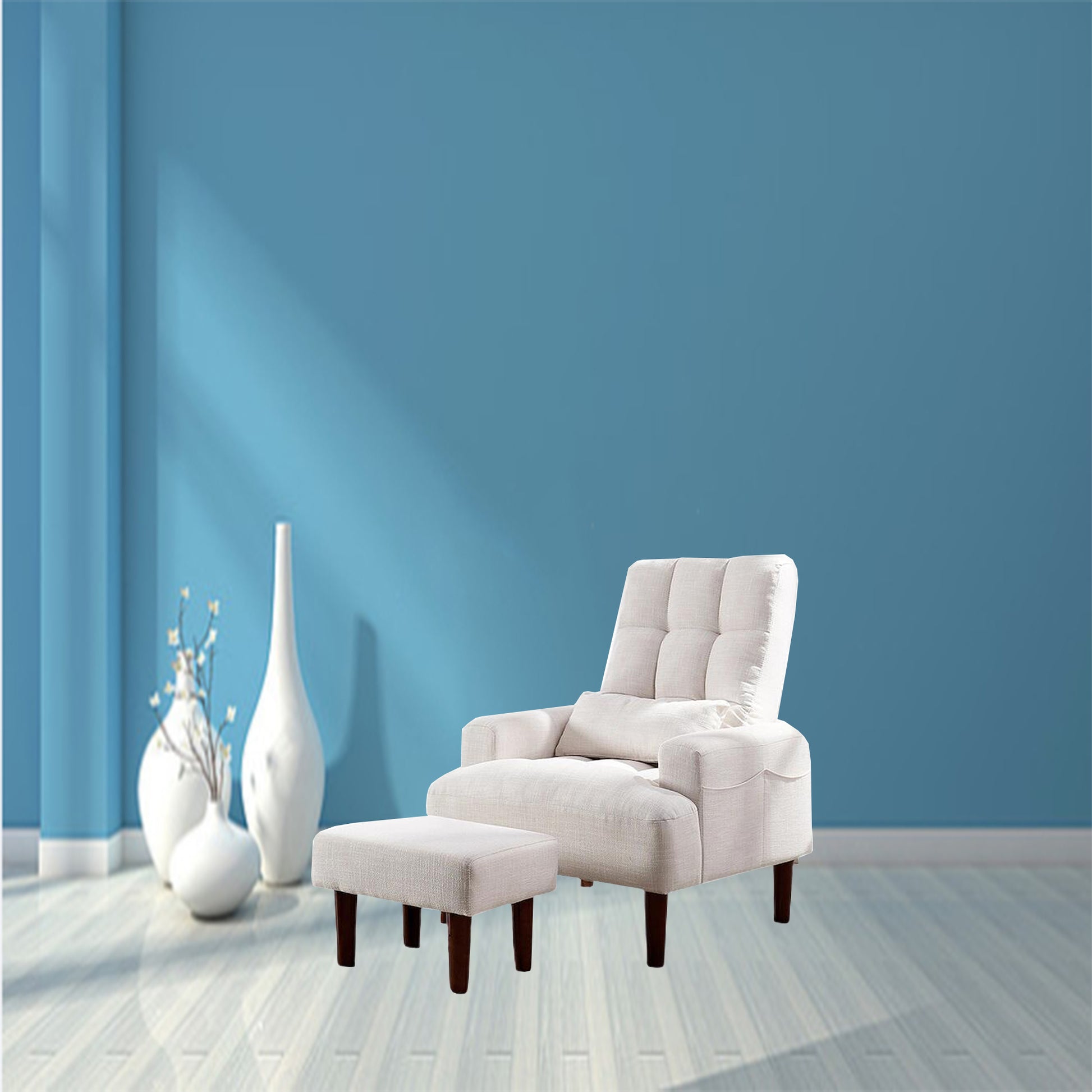 Redde Boo Brand Modern Design Living Room Cream White Recliner Soft Cozy Sofa Chair With Ottoman Cream White Foam Fabric