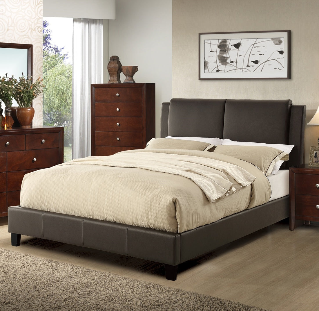 California King Size Bed 1Pc Bed Set Brown Faux Leather Upholstered Two Panel Bed Frame Headboard Bedroom Furniture Box Spring Not Required California King Brown Wood Bedroom Modern Pine Bed Frame Faux Leather Particle Board