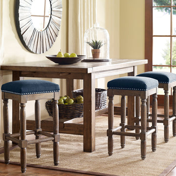 Counter Stool Set Of 2 Navy Polyester