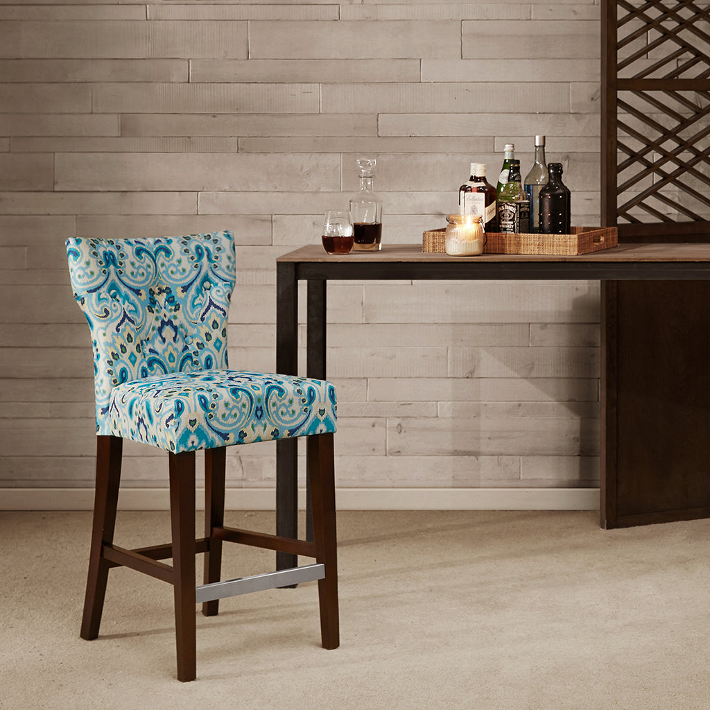 Tufted Back Counter Stool Blue Polyester