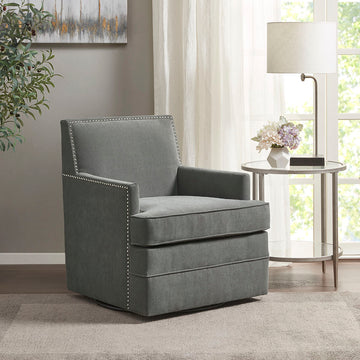 Upholstered Swivel Chair Grey Polyester