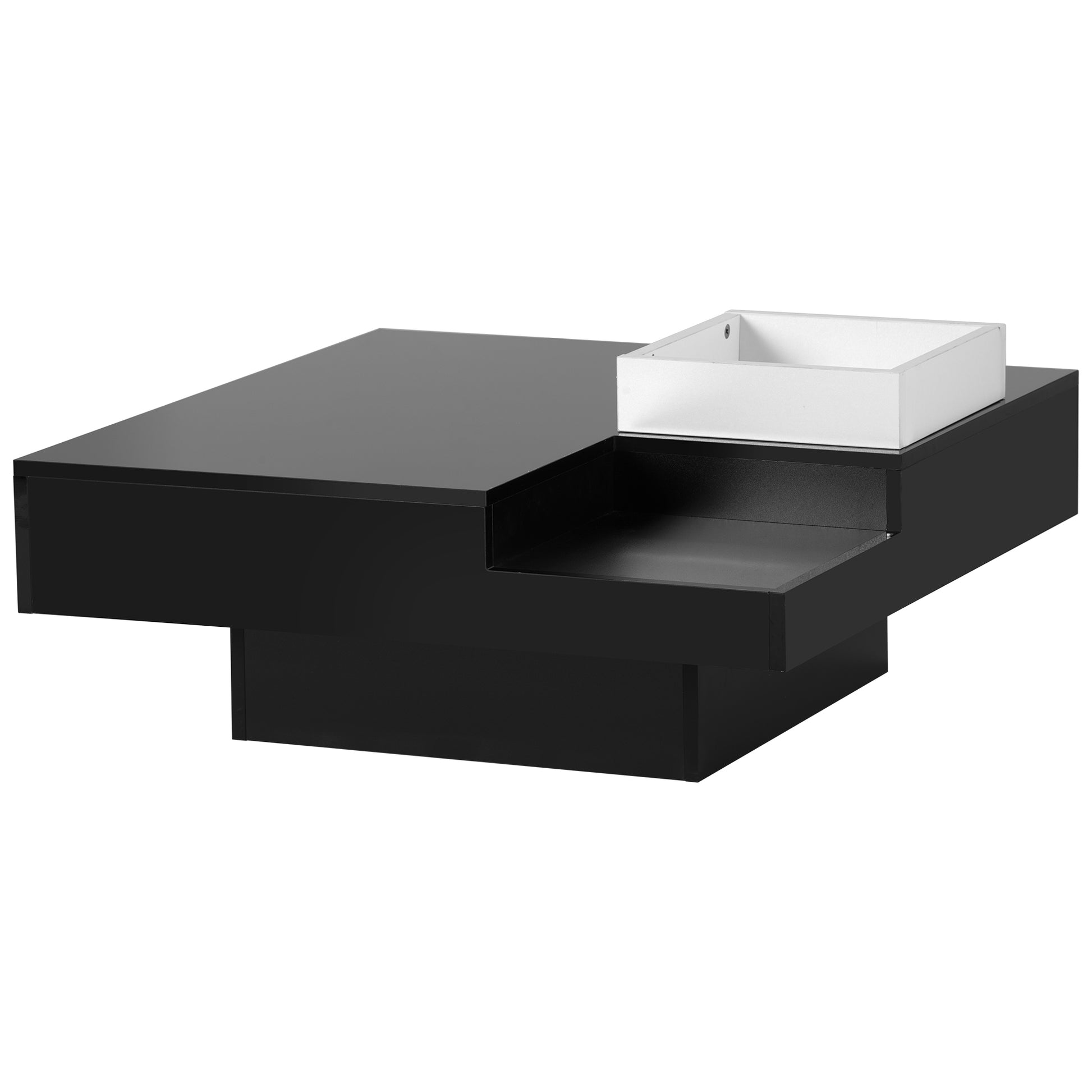 Modern Minimalist Design 31.5*31.5In Square Coffee Table With Detachable Tray And Plug In 16 Color Led Strip Lights Remote Control For Living Room Old Sku: Wf291303Aab Black Mdf