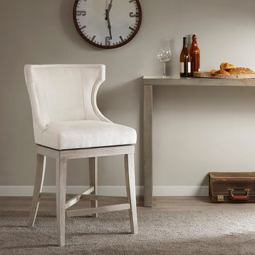 Counter Stool With Swivel Seat Cream Polyester