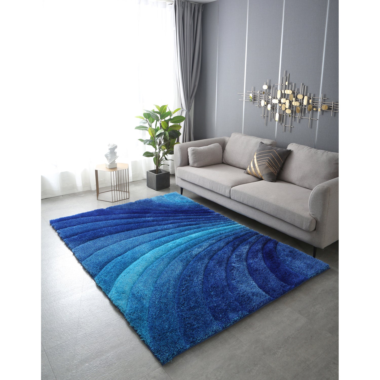 "3D Shaggy" Hand Tufted Area Rug Blue Polyester