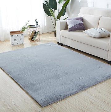 Lily Luxury Chinchilla Faux Fur Rectangular Area Rug Grey Polyester