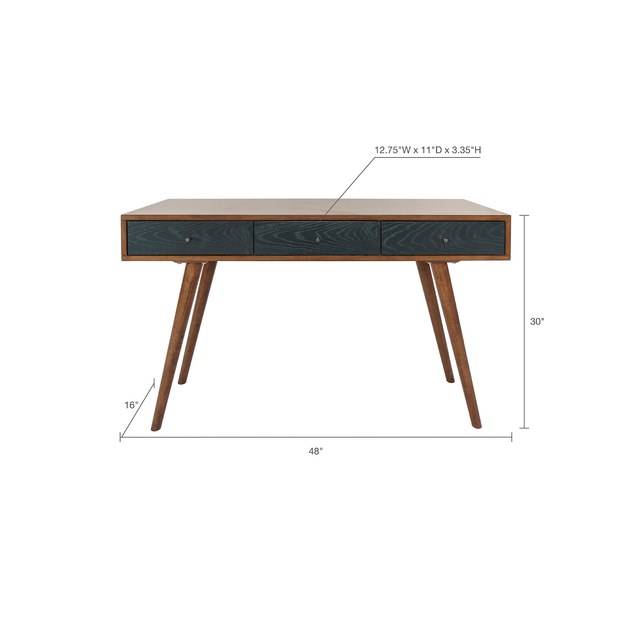 3 Drawer Writing Desk pecan+blue-wood