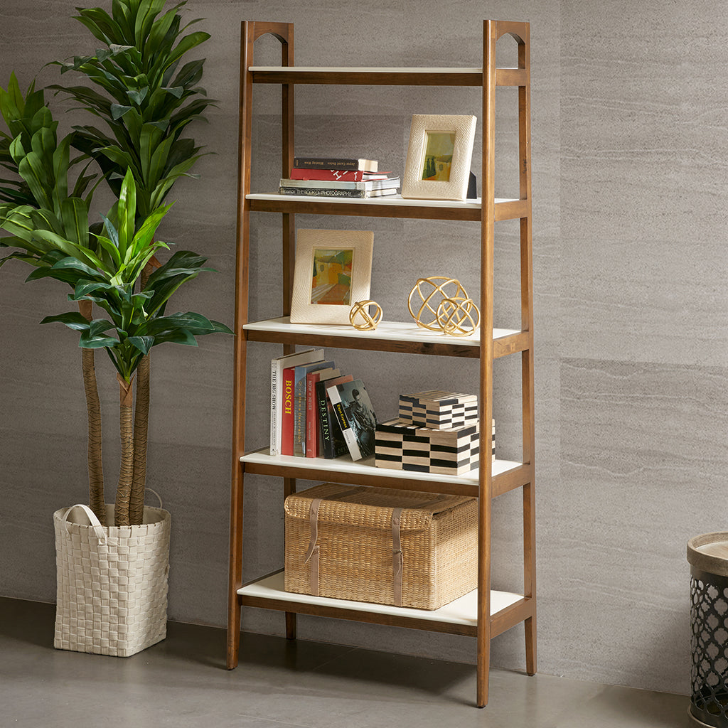 Shelf Bookcase Off White Pecan Wood