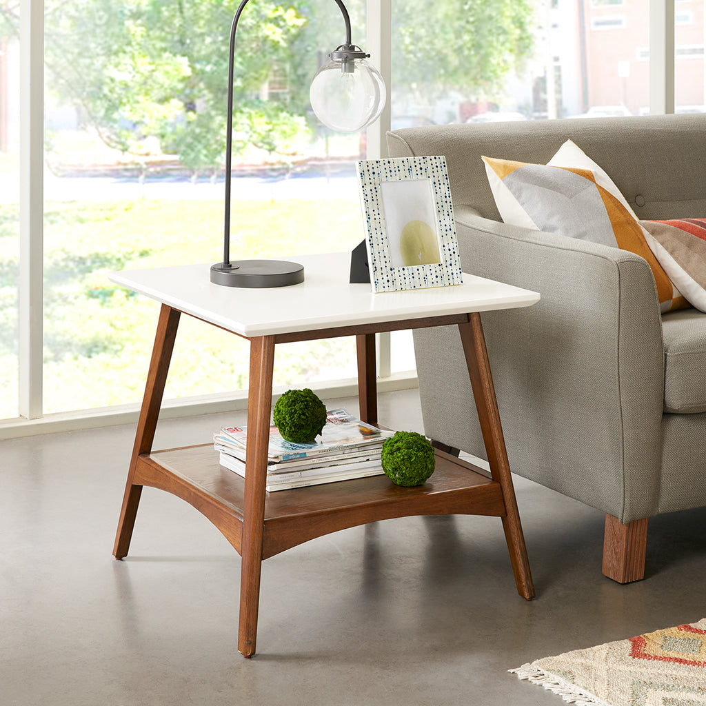 Parker End Table Off White Pecan Wood