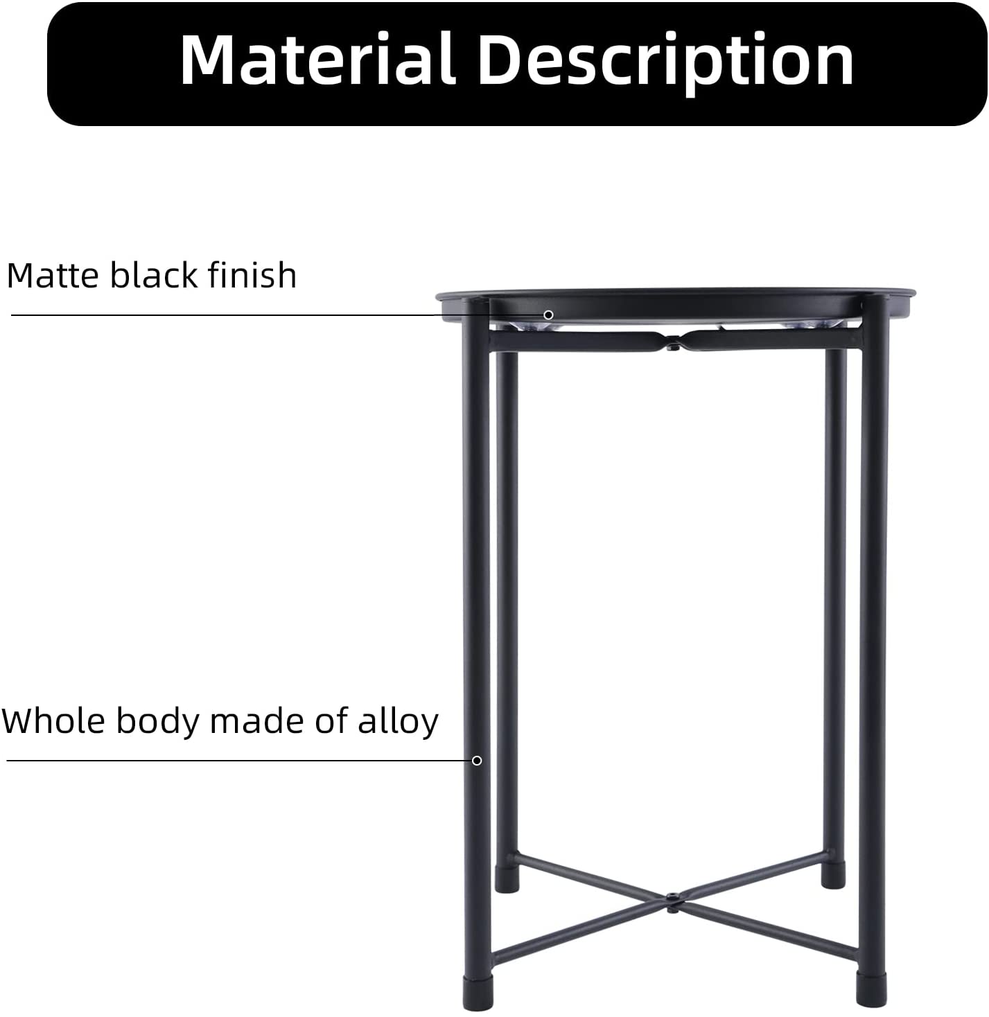 Yssoa Round, Small, Removable Top, Side Bedroom Living Room Patio, Anti Rust And Waterproof, 16 X 16 X 20.5 Inch Metal Tray End Table, 16" X 16" X 20", Black Black Metal