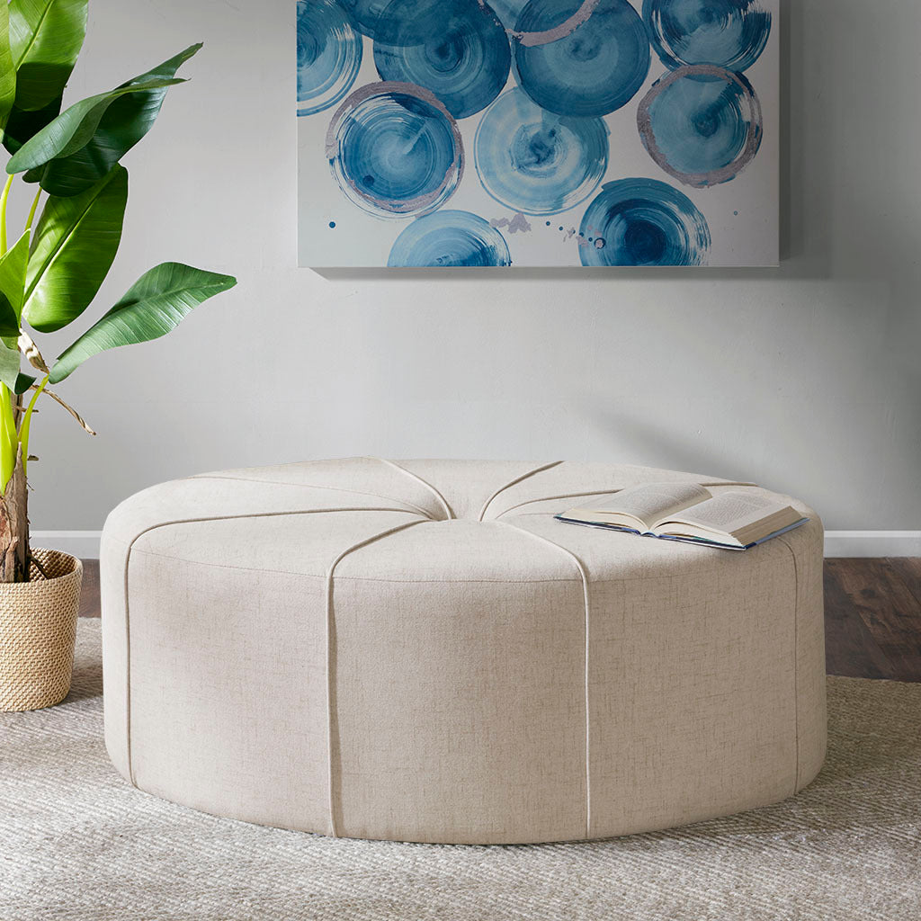 48" Ottoman,Polyester Fabric Large Cocktail Ottoman Modern Style For Living Room, Cream Cream Solid Wood