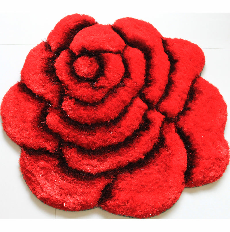 Flower Shape Hand Tufted 2 Inch Thick Shag Rug 36 In Diameter Red Polyester