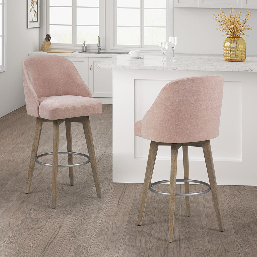 Bar Stool With Swivel Seat Pink Polyester