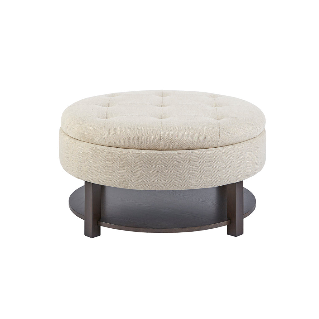 Miller Round Storage Ottoman Cream Brown Polyester