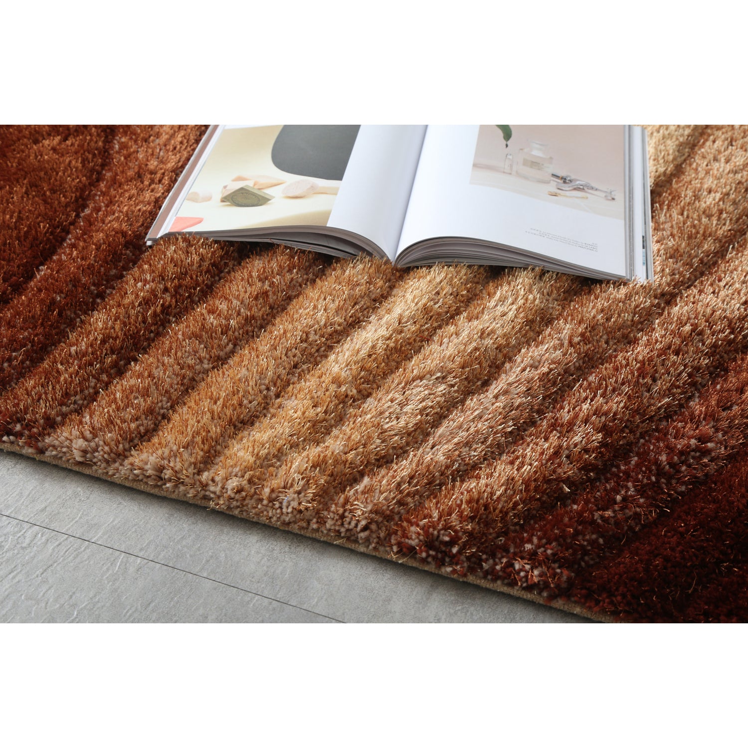 "3D Shaggy" Hand Tufted Area Rug Brown Polyester