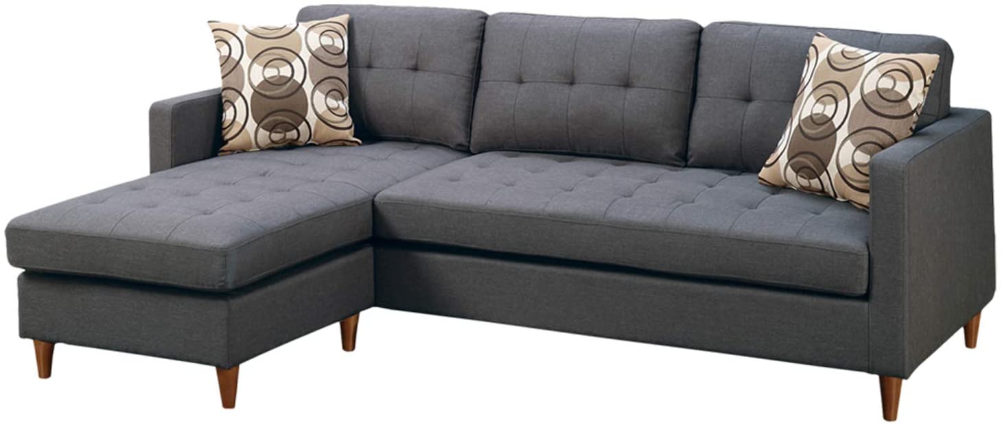 Blue Grey Polyfiber Sectional Sofa Living Room Furniture Reversible Chaise Couch Pillows Tufted Back Modular Sectionals Blue Gray Wood Primary Living Space Tufted Back Contemporary,Modern L Shaped Pine Square Arms Fabric 4 Seat