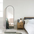 Yssoa Full Length Mirror, Arched Top Full Body Mirror With Stand, Floor Mirror & Wall Mounted Mirro Matt Black Glass