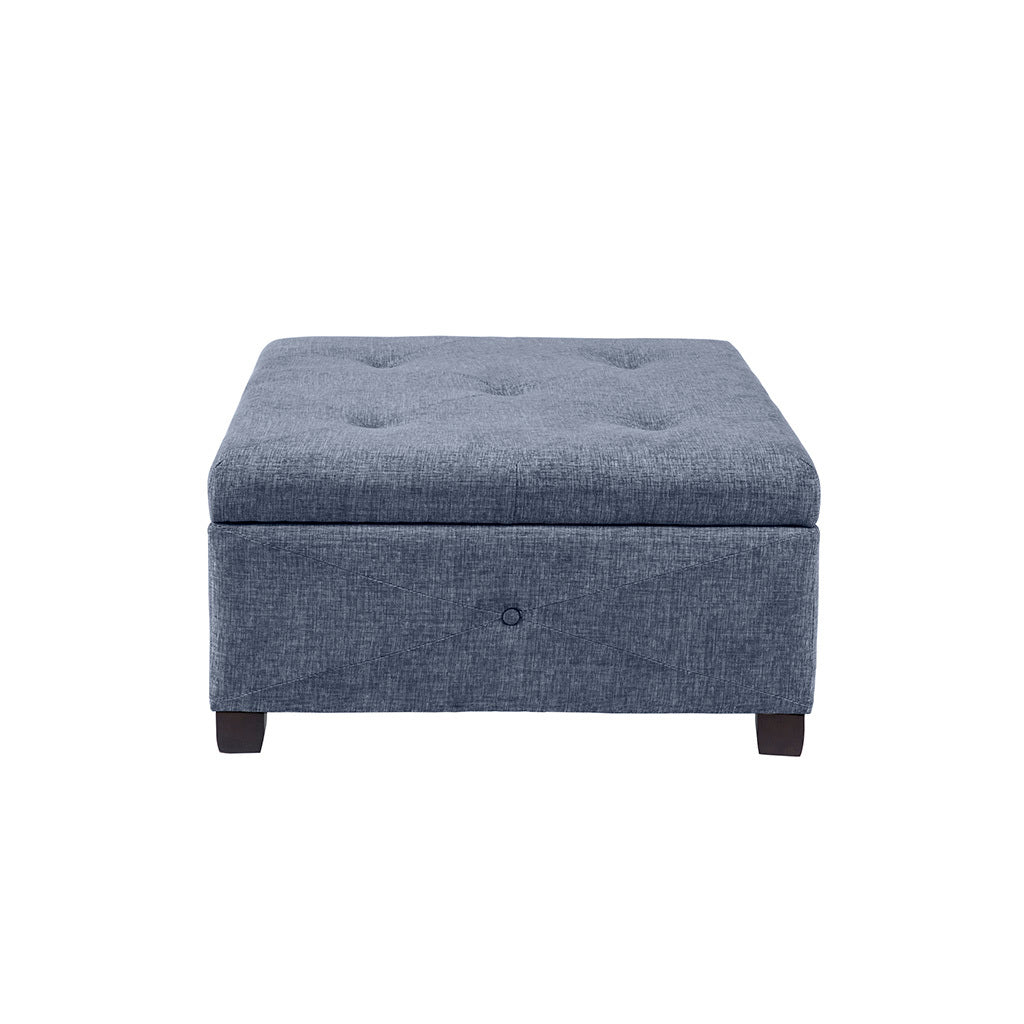 Soft Close Storage Ottoman Blue Polyester