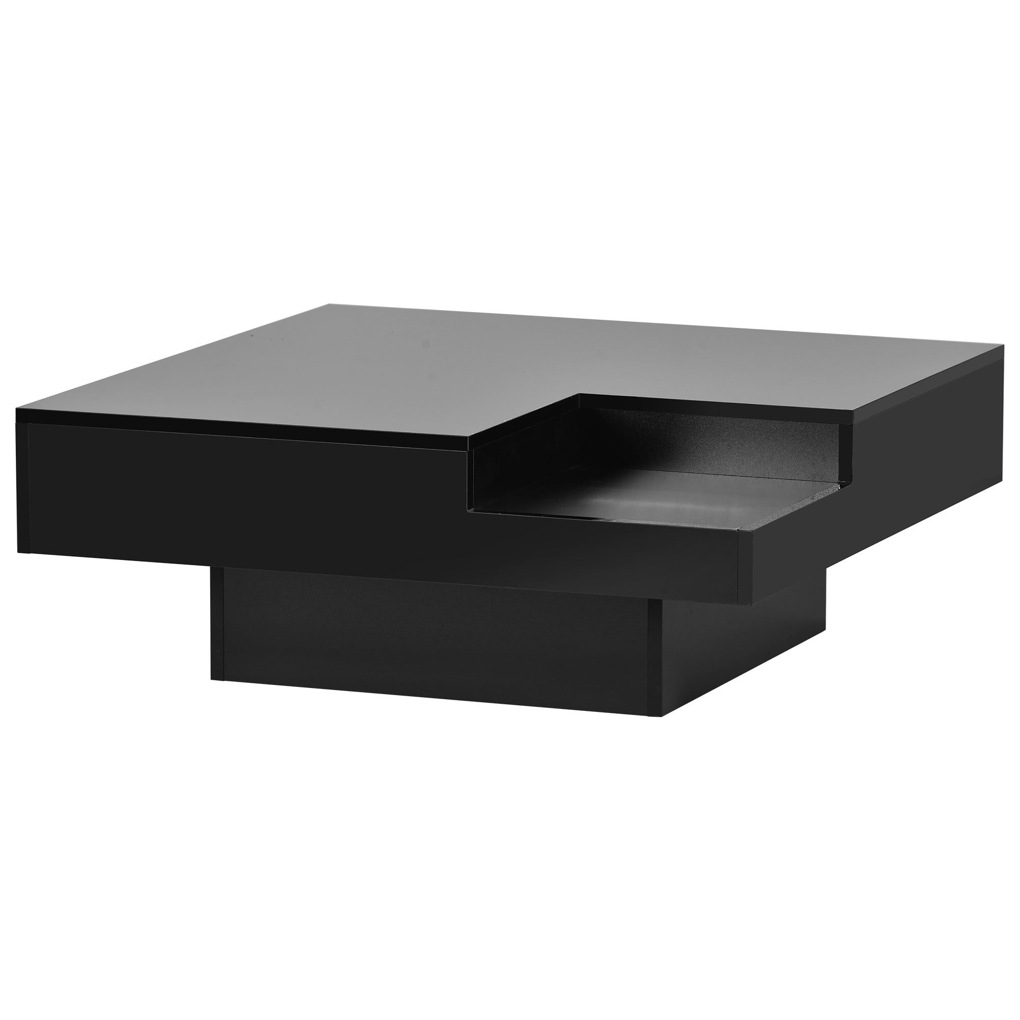 Modern Minimalist Design 31.5*31.5In Square Coffee Table With Detachable Tray And Plug In 16 Color Led Strip Lights Remote Control For Living Room Old Sku: Wf291303Aab Black Mdf