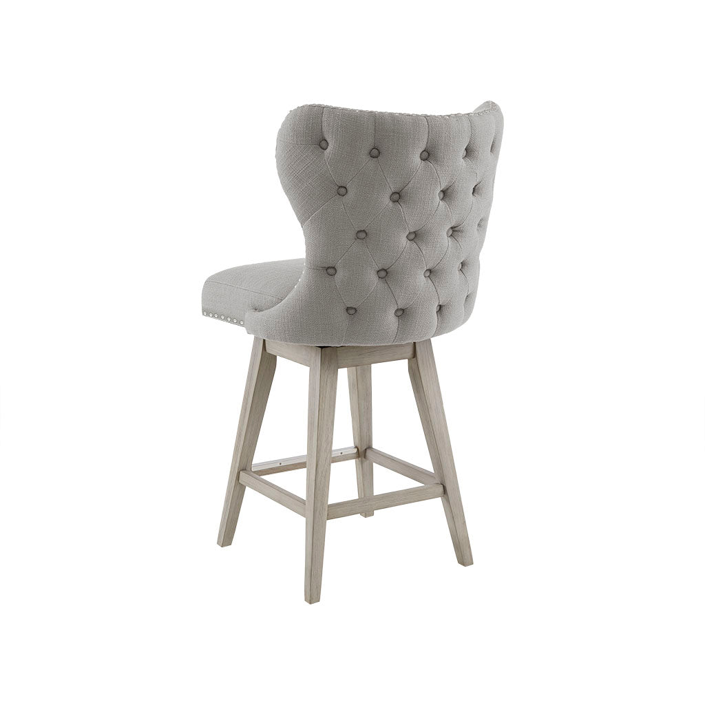 High Wingback Button Tufted Upholstered 27" Swivel Counter Stool With Accent Grey Polyester