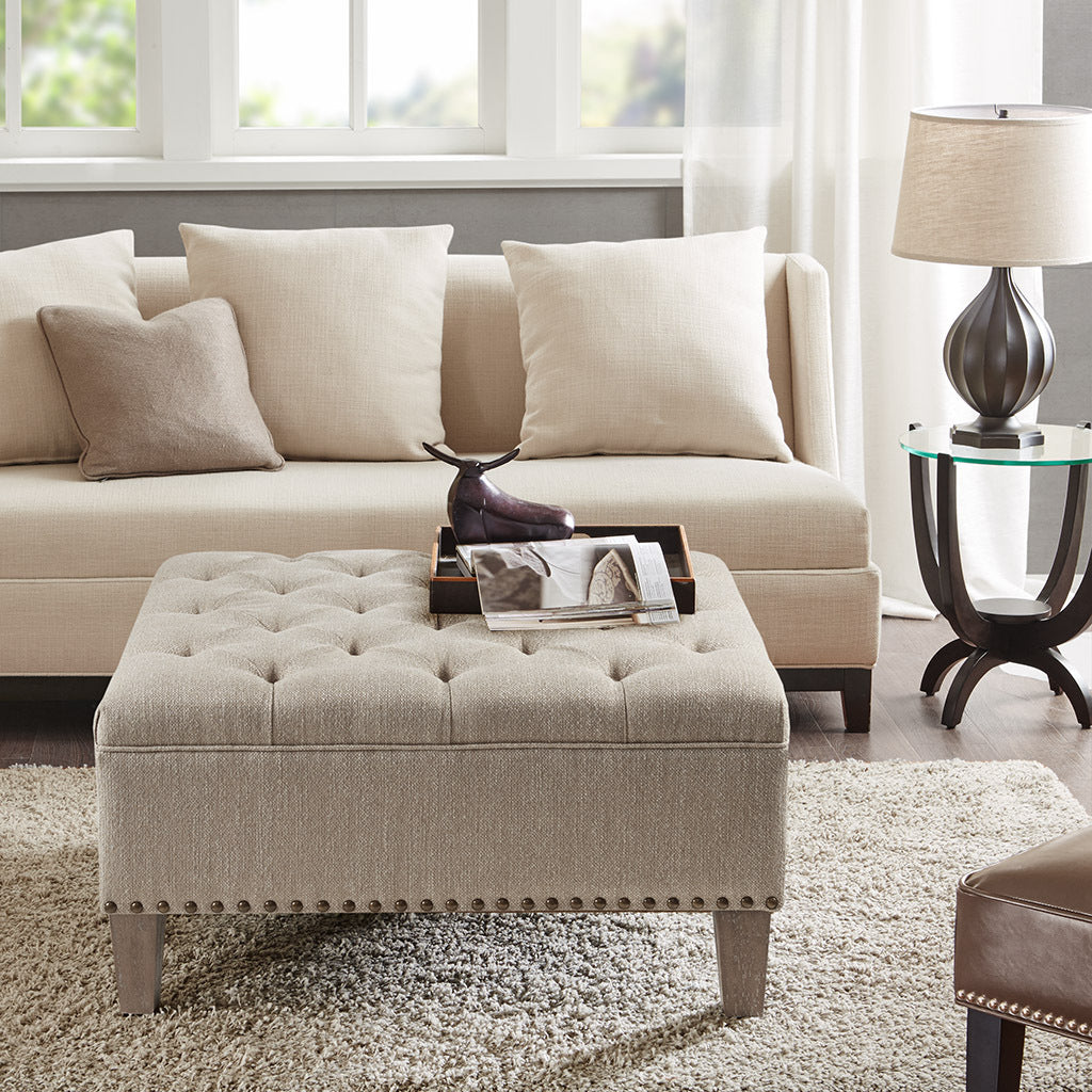 Tufted Square Cocktail Ottoman Taupe Polyester