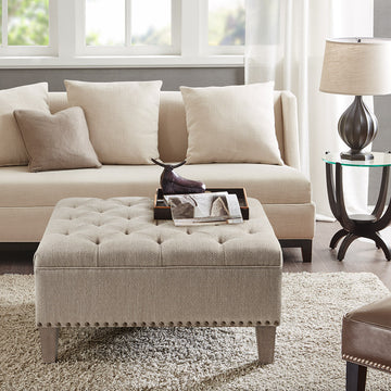Tufted Square Cocktail Ottoman Taupe Polyester