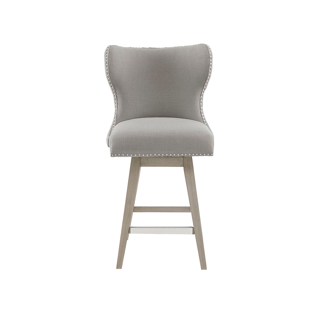 High Wingback Button Tufted Upholstered 27" Swivel Counter Stool With Accent Grey Polyester