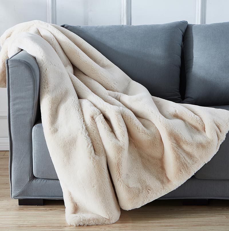 Cassilda Luxury Chinchilla Faux Fur Throw Blanket 50" beige-polyester