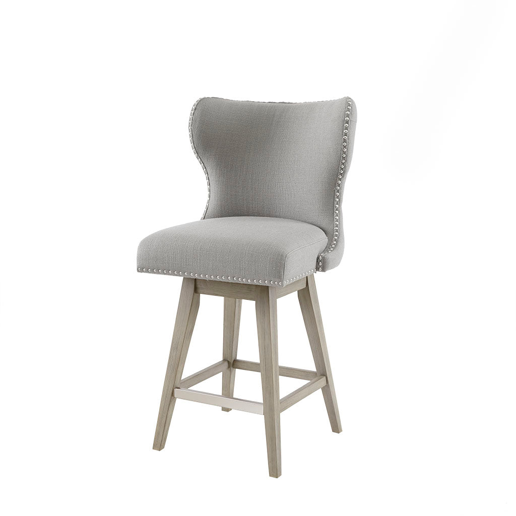 High Wingback Button Tufted Upholstered 27" Swivel Counter Stool With Accent Grey Polyester