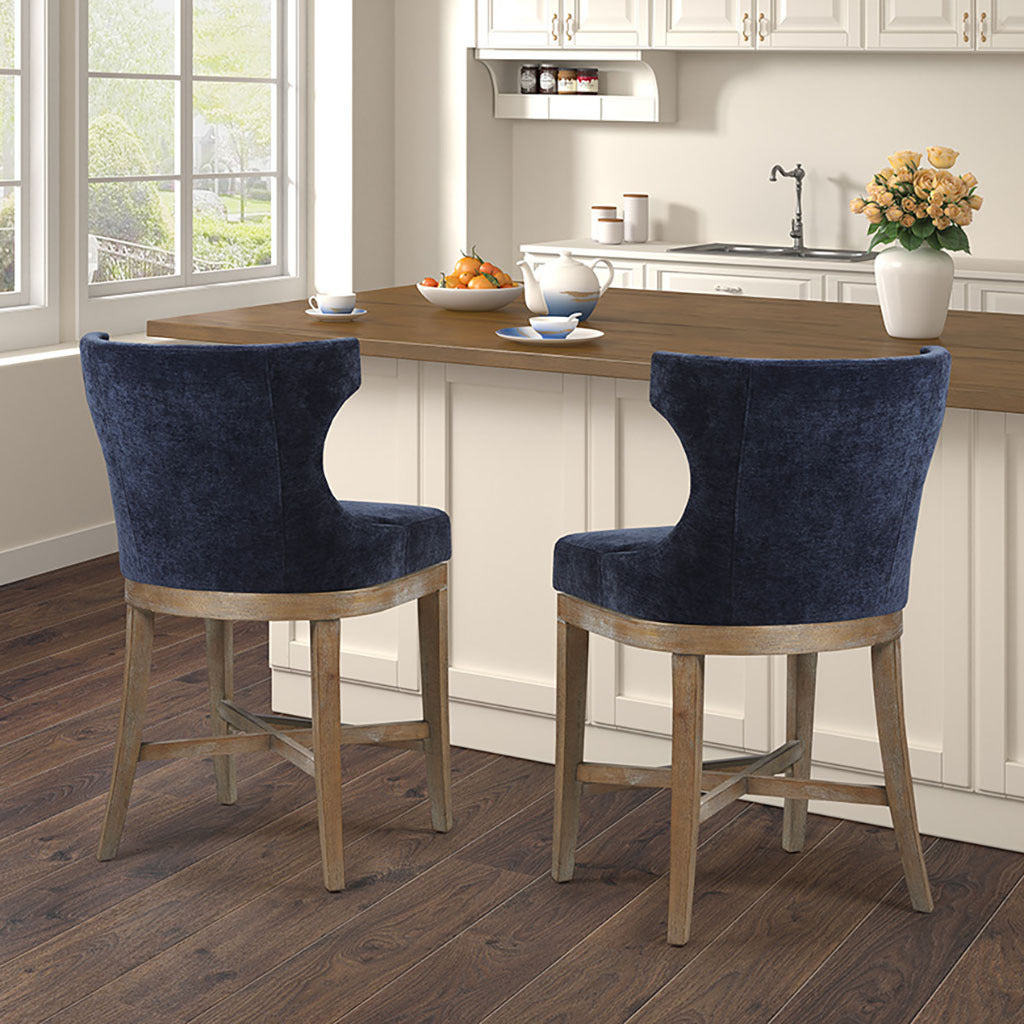 Counter Stool With Swivel Seat Navy Polyester