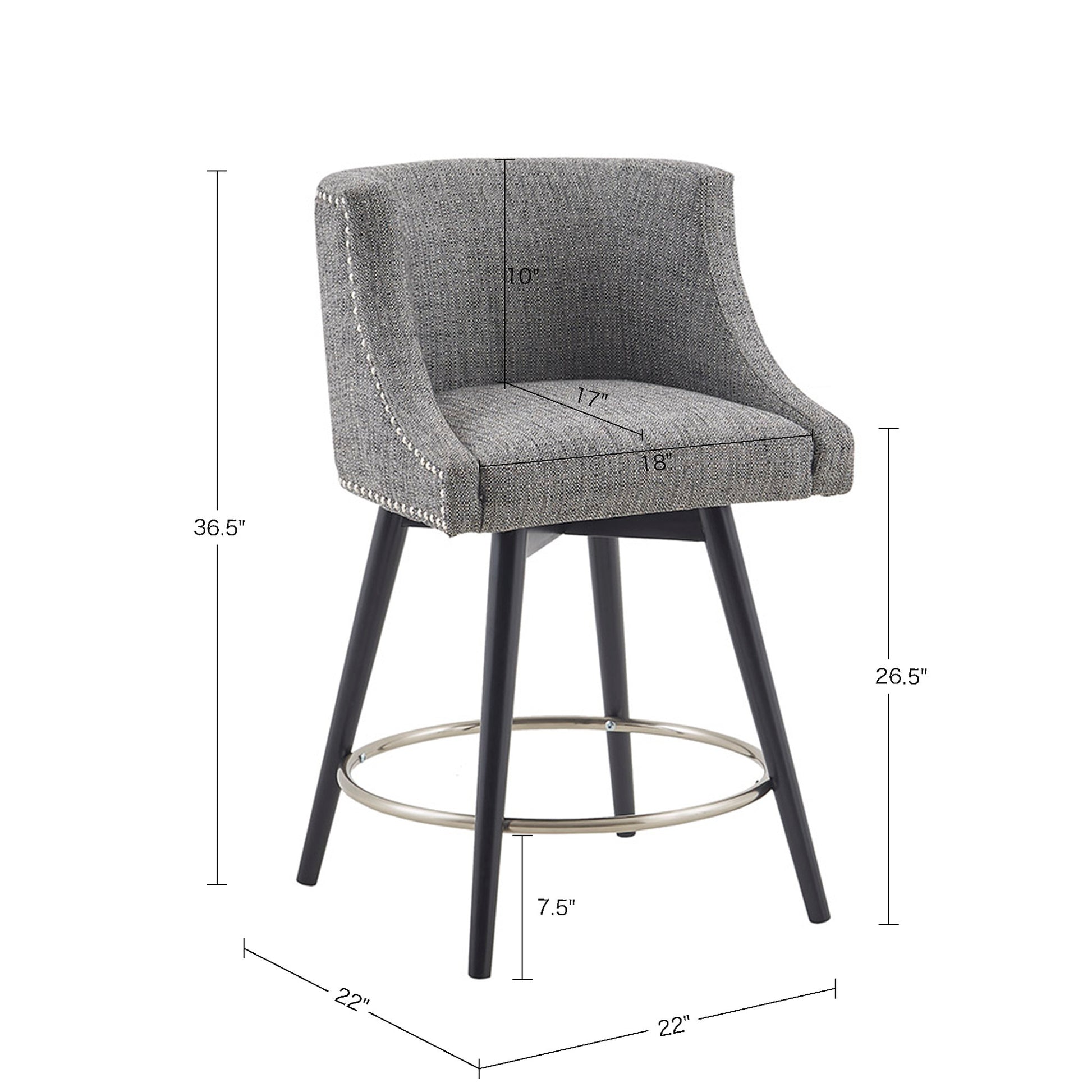 Swivel Counter Stool Grey Polyester