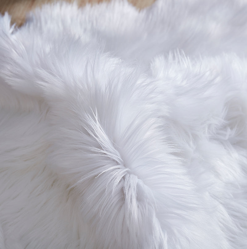 "Luxury Decorative" Hand Tufted Faux Fur Sheepskin Area Rug White Acrylic