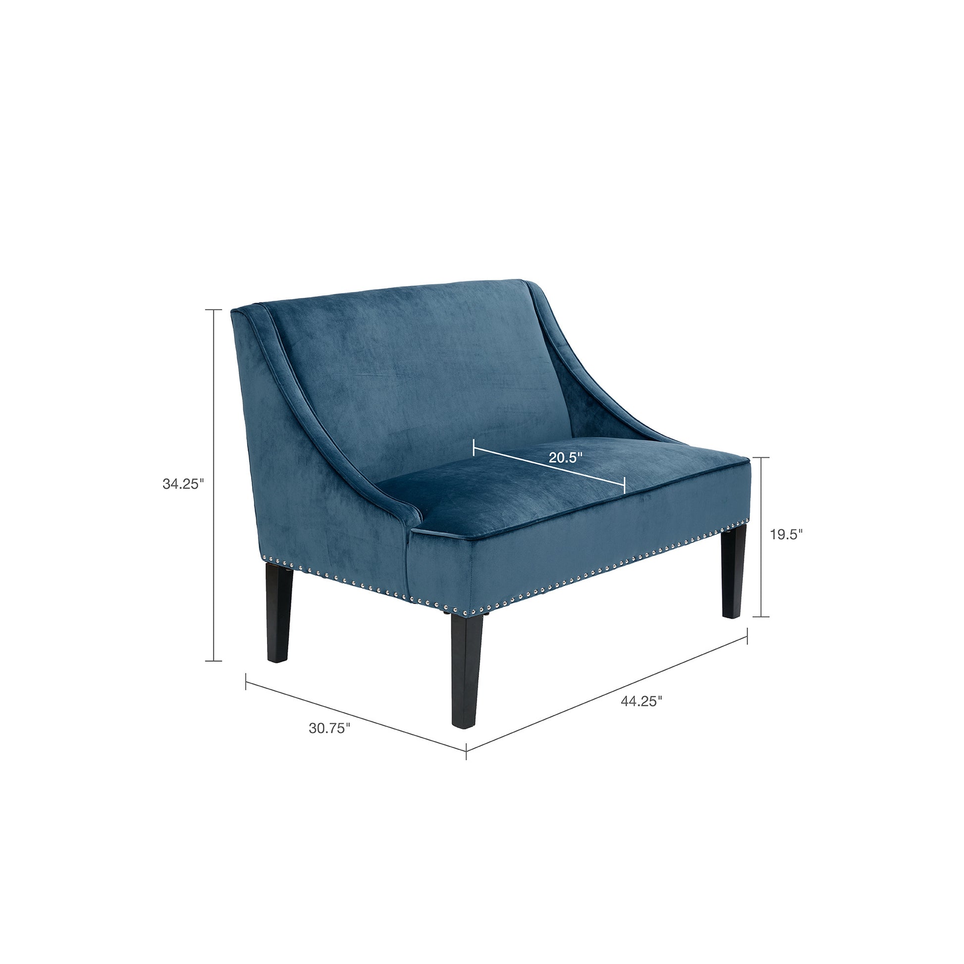 44" Settee,Polyester Fabric Rich Upholstery Modern Style For Living Room,Blue Blue Solid Wood