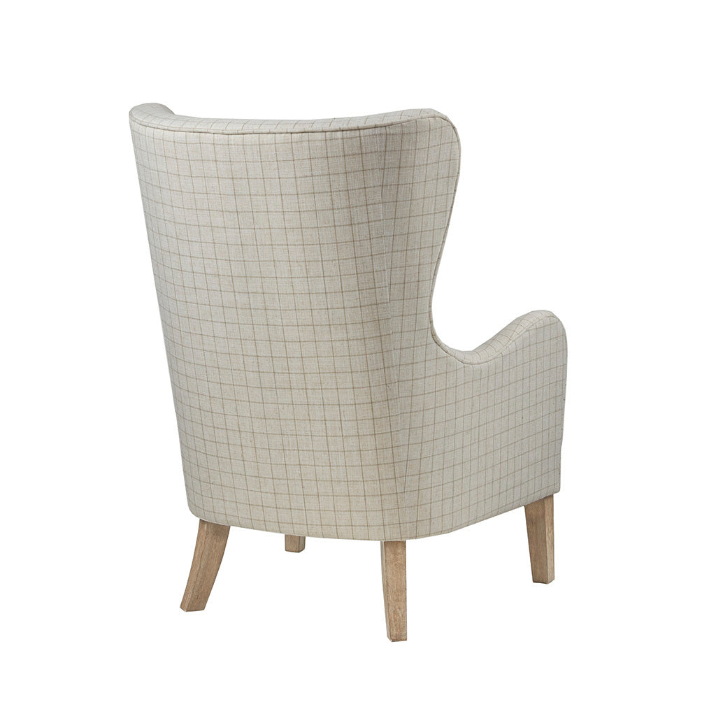 Arianna Swoop Wing Chair Beige Solid Wood