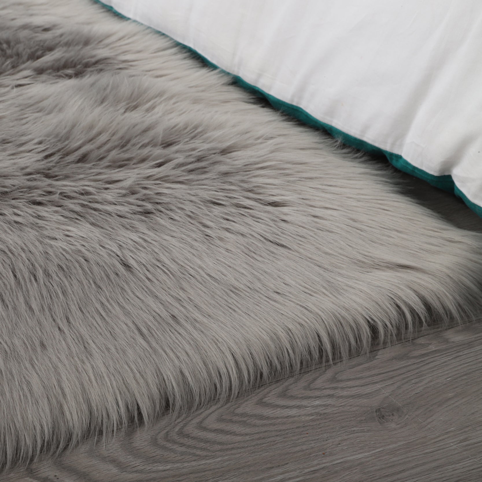 "cozy collection" ultra soft fluffy faux fur sheepskin light grey - polyester
