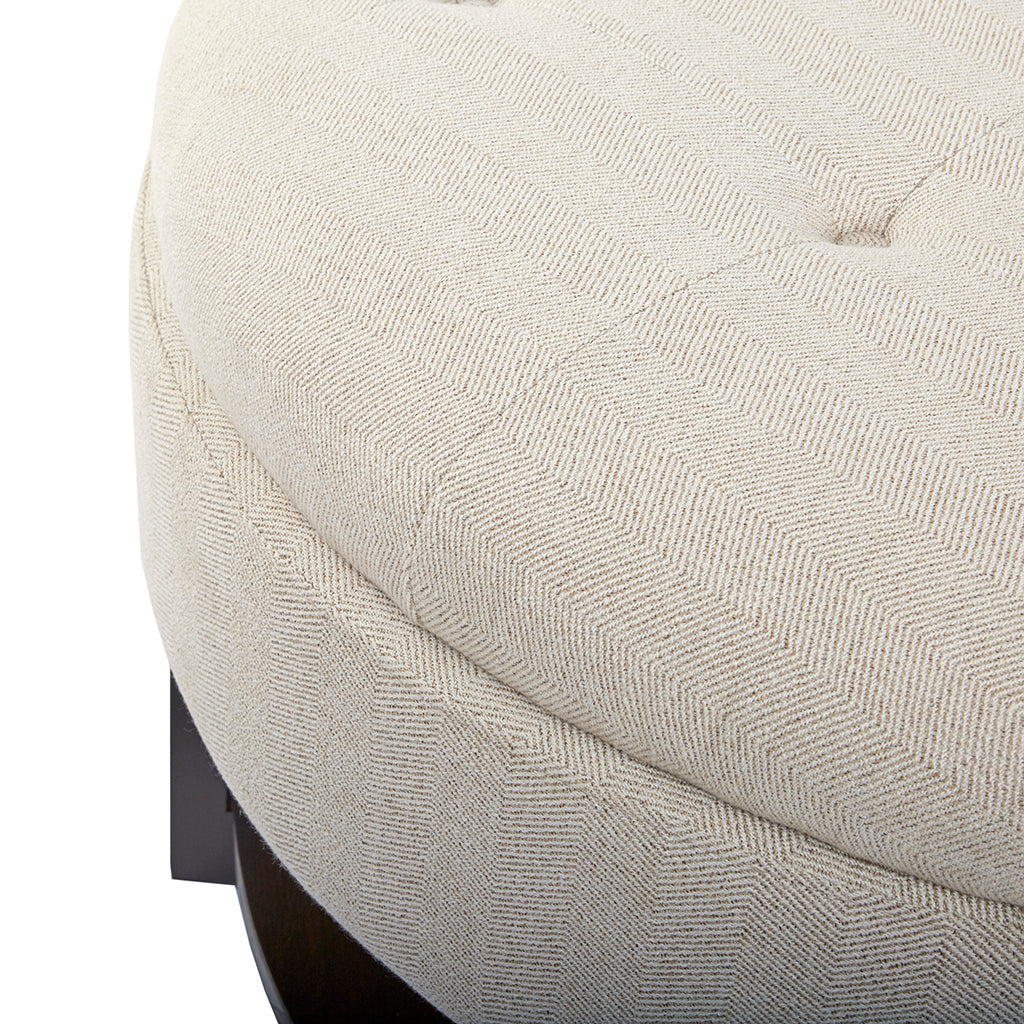 Miller Round Storage Ottoman Cream Brown Polyester