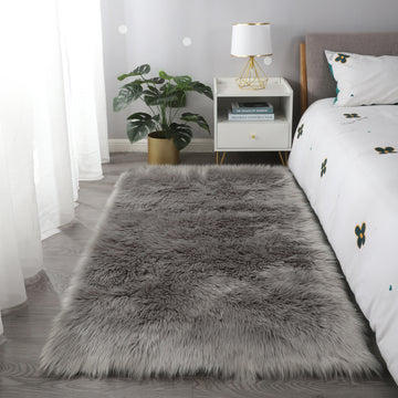 "Cozy Collection" Ultra Soft Fluffy Faux Fur Sheepskin Area Rug Light Grey Polyester