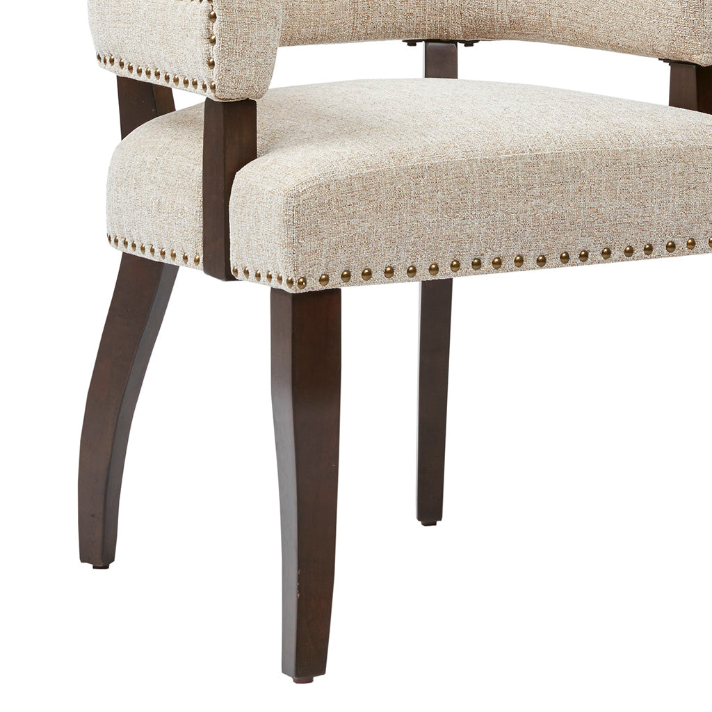 Dining Arm Chair Set Of 2 Cream Polyester